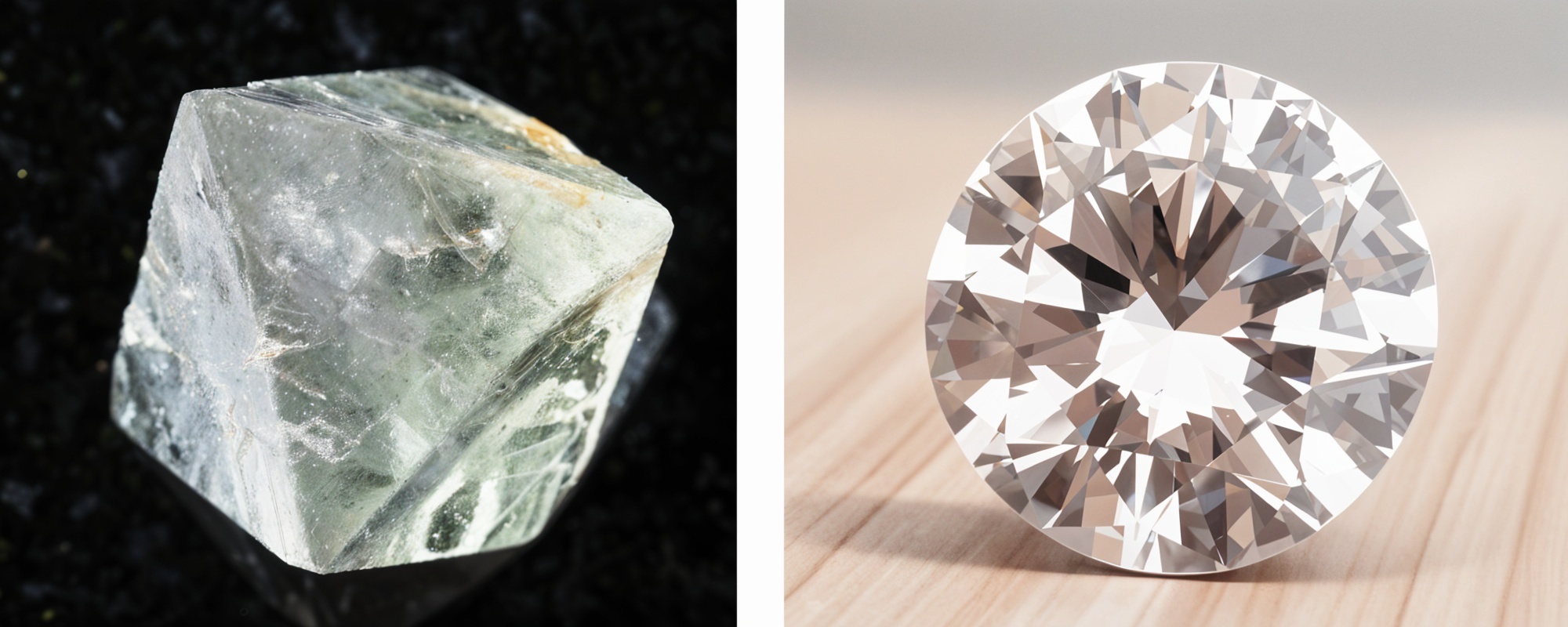 Rozdíl mezi surovým diamantem a broušeným